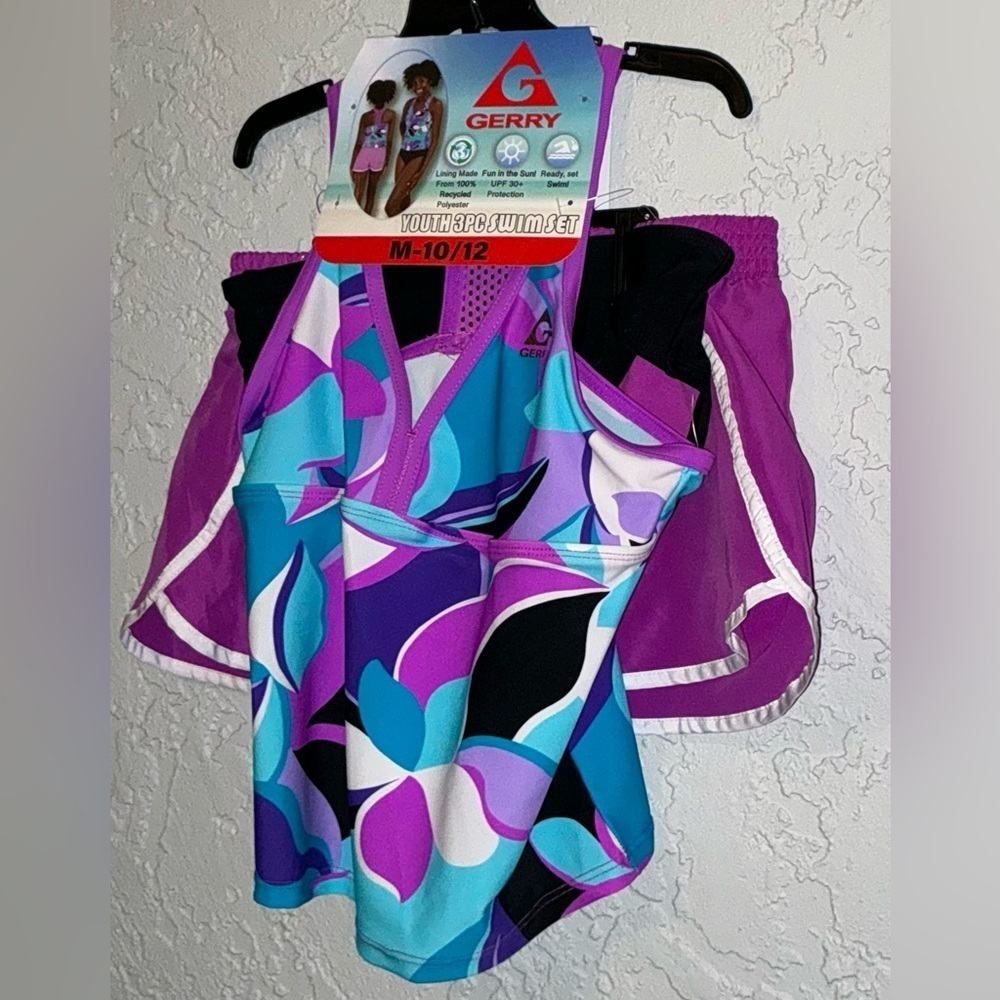 Gerry Weber Girls 3-Piece Swimsuit Set - Purple and Blue- Size 7/8 - Picture 4 of 5